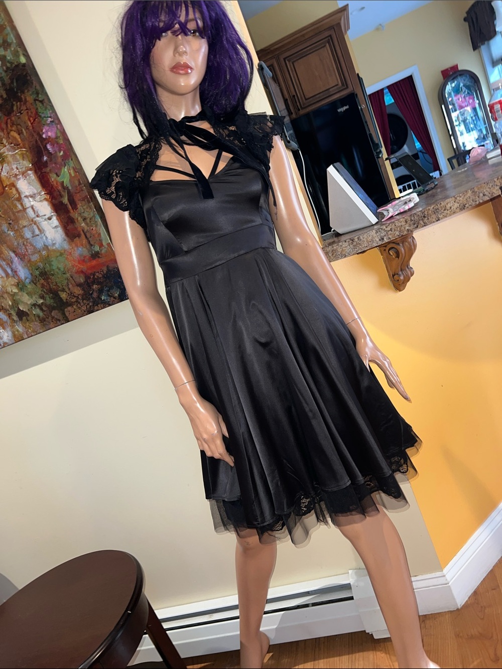 Killstar Black Satin Gothic Dear Darkness Doll XS Dress nwt